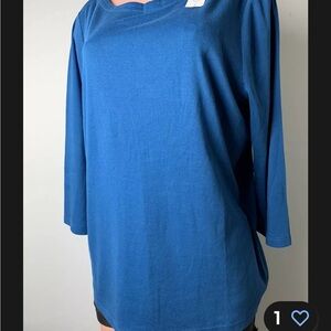 Chico's Women 3/4 Sleeve Boat Neck 100% Cotton Blue Size 3.  NWT